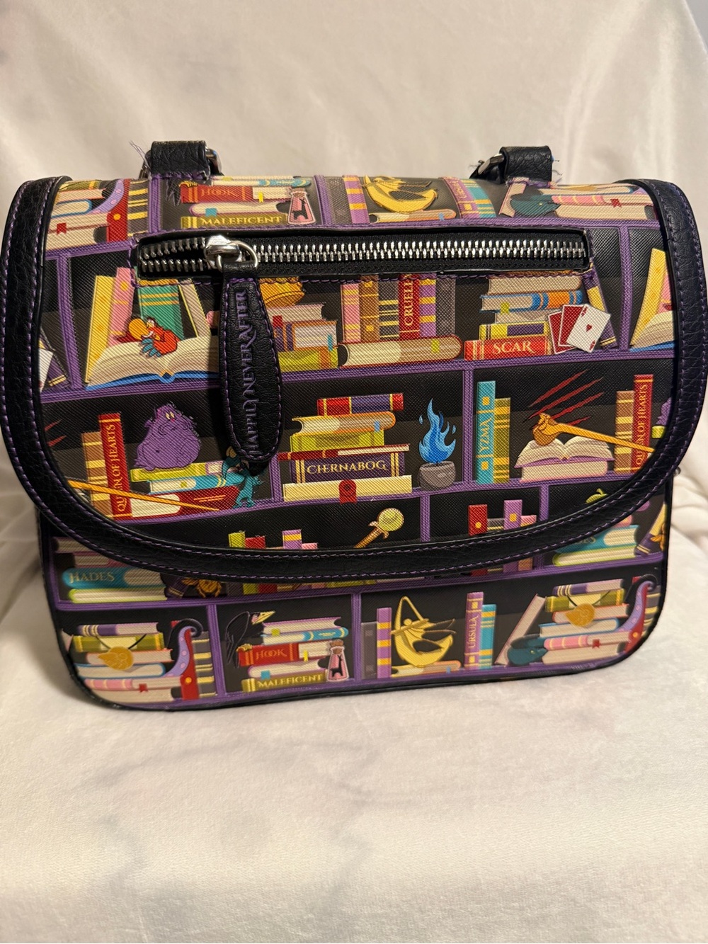 Loungefly Black Purple Multicolor Bookcase Crossbody Bag